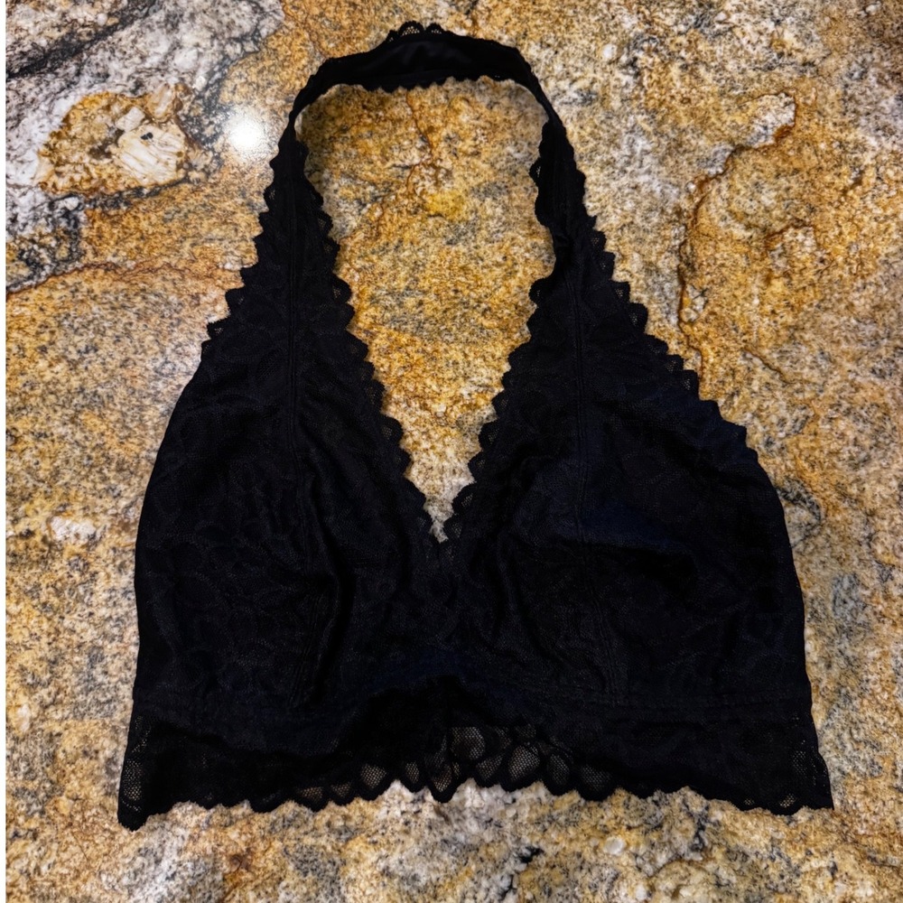 Victoria's Secret PINK Black Lace Halter Bralette M (D-DD) 354914-92F